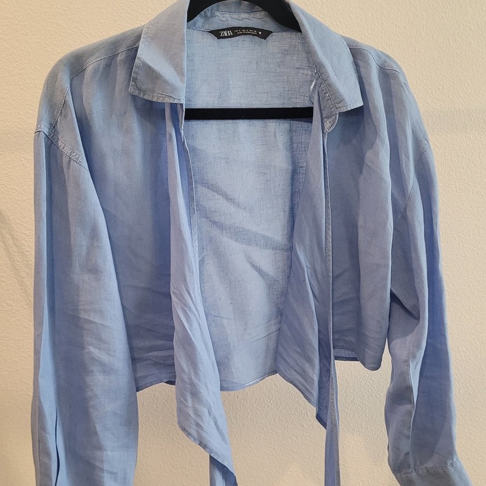 Blue Front Tie Top by Zara